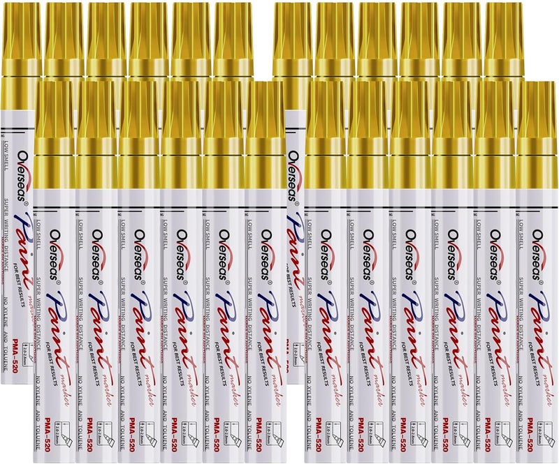 Overseas Gold Paint Pens Permanent Markers 24 Pcs, Oil Based Paint Markers Set, Quick Drying, Waterproof, Medium Tip Marker Pens for Metal, Rock, Wood, Plastic, Canvas, Glass, Stone, Rubber, Paper - Image 1